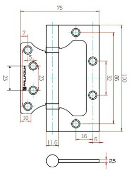 Петля дверная накладная Palladium 2BB-100 (K) PB - 8135_10