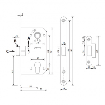 Замок врезной Apecs 5300-P-GRF - 15016_2