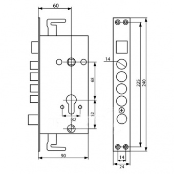 Замок врезной MASTER LOCK 2524-4р левый НЕ автомат - 2524_shema
