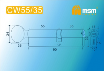 Цилиндровый механизм MSM СW35/55 мм кл\вер РВ перфо.ключ (Полиров.латунь) - 14099_1