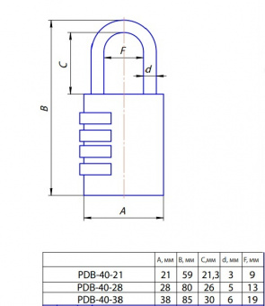 Замок навесной Apecs PDB-40-28-CODE - 2615_3