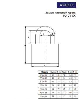 Замок навесной Apecs PD-01-50-Blister - 5618962865561