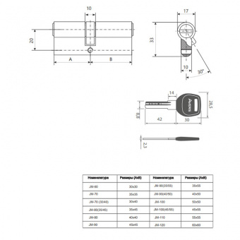 Цилиндровый механизм Avers JM-100 (45/55)-CR - 13619_3