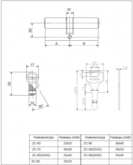 Цилиндровый механизм Avers ZC-80-G - 9637_2 кл