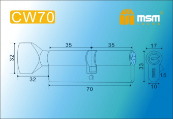 Цилиндровый механизм MSM СW70 мм кл\вер SN перфо.ключ (Матовый никель) - 14103_2