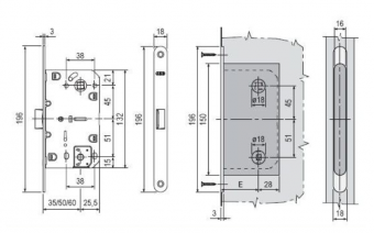 Замок (Защелка) AGB MEDIANA POLARIS WC (мат. хром) B061025034 - схема