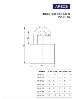 Замки навесные Apecs PD-01-50-Blister (3Locks+5Keys) - 12991_3