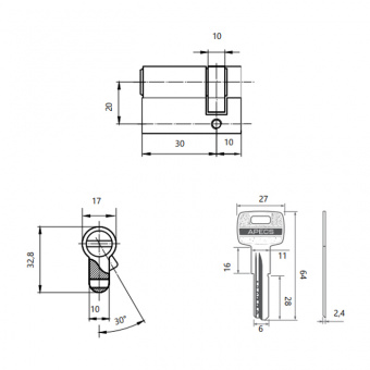 Цилиндровый механизм Apecs SM-40-Cam/R-NI - 14389_2