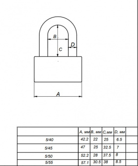 Замок навесной ABUS 5/40 W/BUMPER C/BLISTER(EFSPP) - схема
