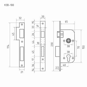 Корпус замка НОРА-М КЗВ - 100 (70мм) (ст.бронза) - 14883_2