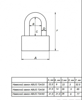 Замок навесной ABUS 724/40 TITANIUM C/BLISTER - схема