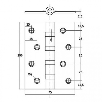 Петля дверная VETTORE 100х75х2.5 мм - 4ВВ MWP (Белый Матовый) - petlya_sxema